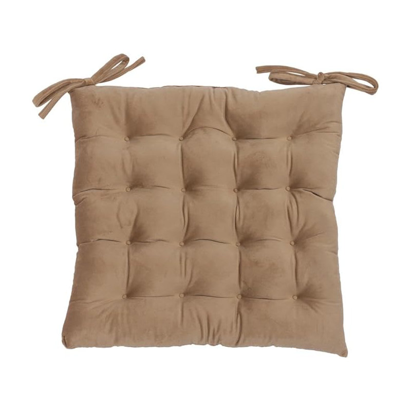 Velvet with Ties Strap 16 Stitch Comfortable Chair Pad Cushion, Mink