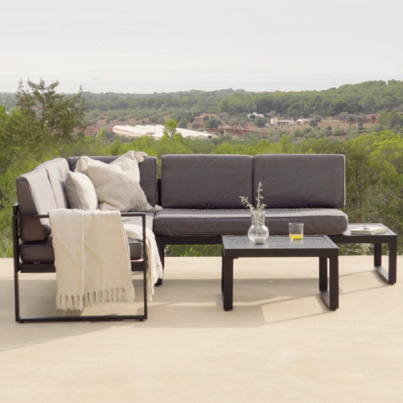 Anessah Garden Lounge Set with Cushions, Grey Cushion/Grey Frame, Grey