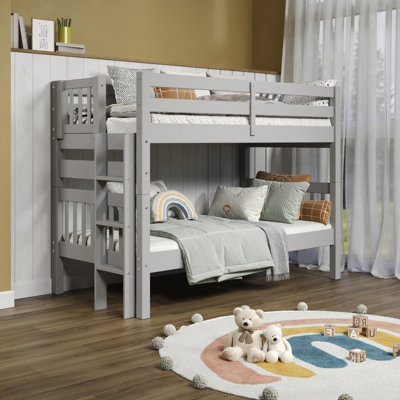 Treva Solid Wood Standard Twin over Twin Bunk Beds, 3 Step Ladder, Gray