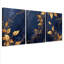 Feuilles d'or sur toile bleu marine, art floral abstrait (ensemble de 3)-118089203