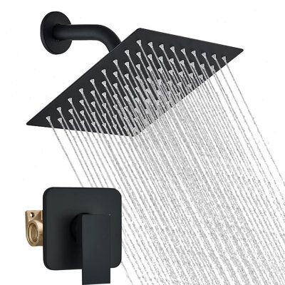 8 inch Wall Rainfall Shower Head Combo Black Shower Faucet Set with Mixer Valve