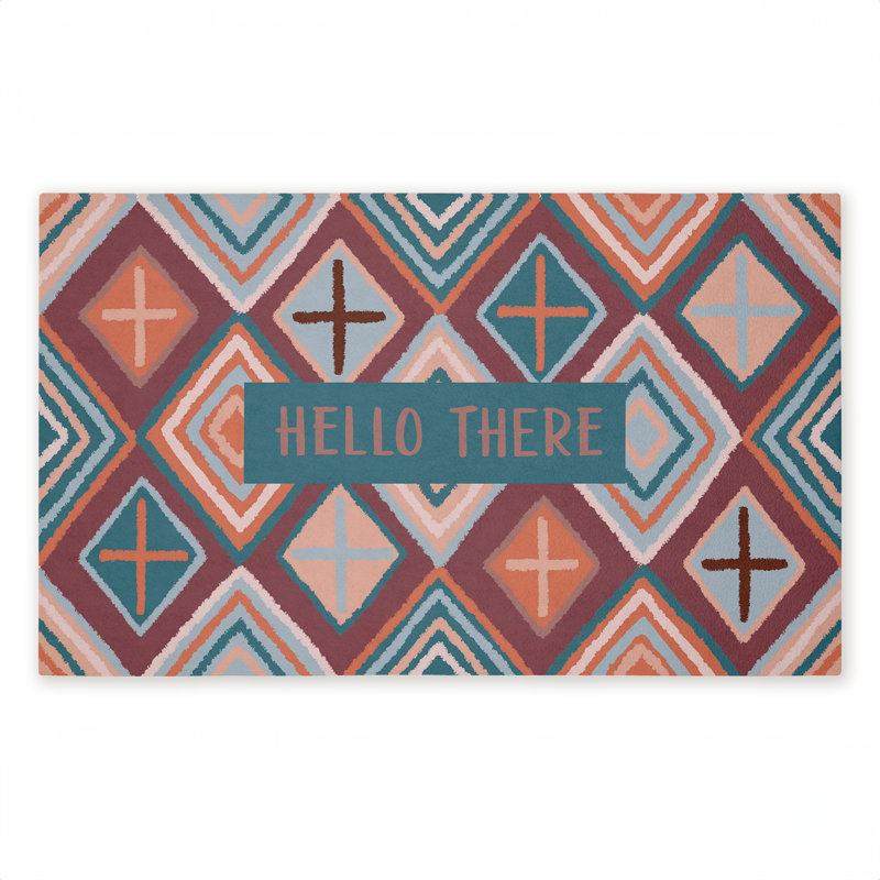 Tapis de porte d'extérieur à imprimé géométrique «Hello There on», par Darlene Seale, 18 po x 30 po, Hello Hello on Geometric
