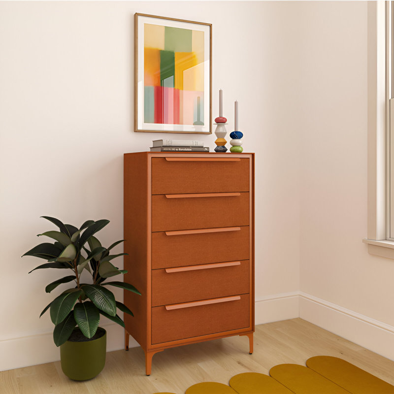Naima 5 Drawer Fabric Dresser – Orange, Orange, 14"D x 23.5"W x 41.8"H (5 Drawers)