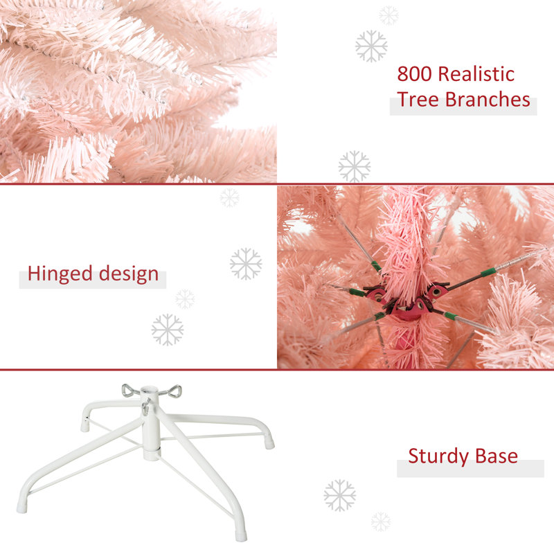 Arbre de Noël artificiel rose non éclairé 6 pi avec 800 pointes réalistes HOMcom, H 6 pi