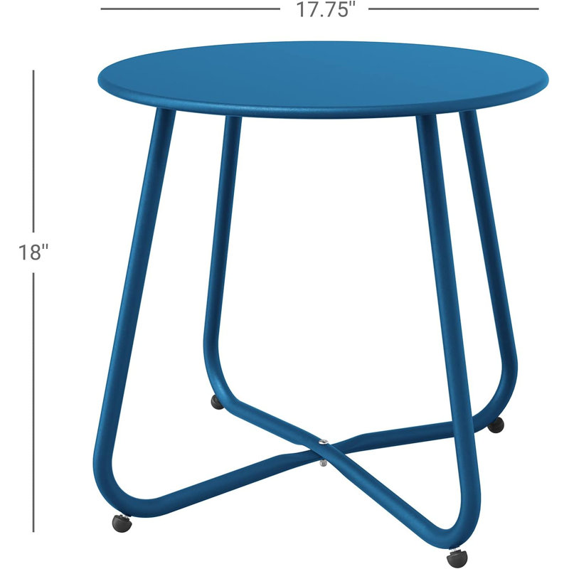 Large Blue Round Steel Outdoor End Table