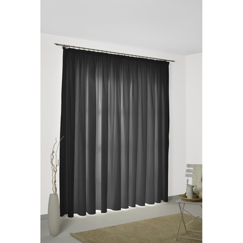 Kyrstan Pencil Pleat Room Darkening Thermal Single Curtain, Black, 132cm Width x 175cm Drop