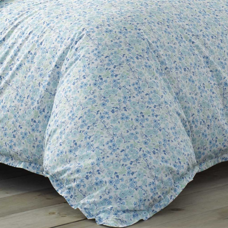 Jaynie Twin Blue Cotton Ruffled Duvet Cover Set