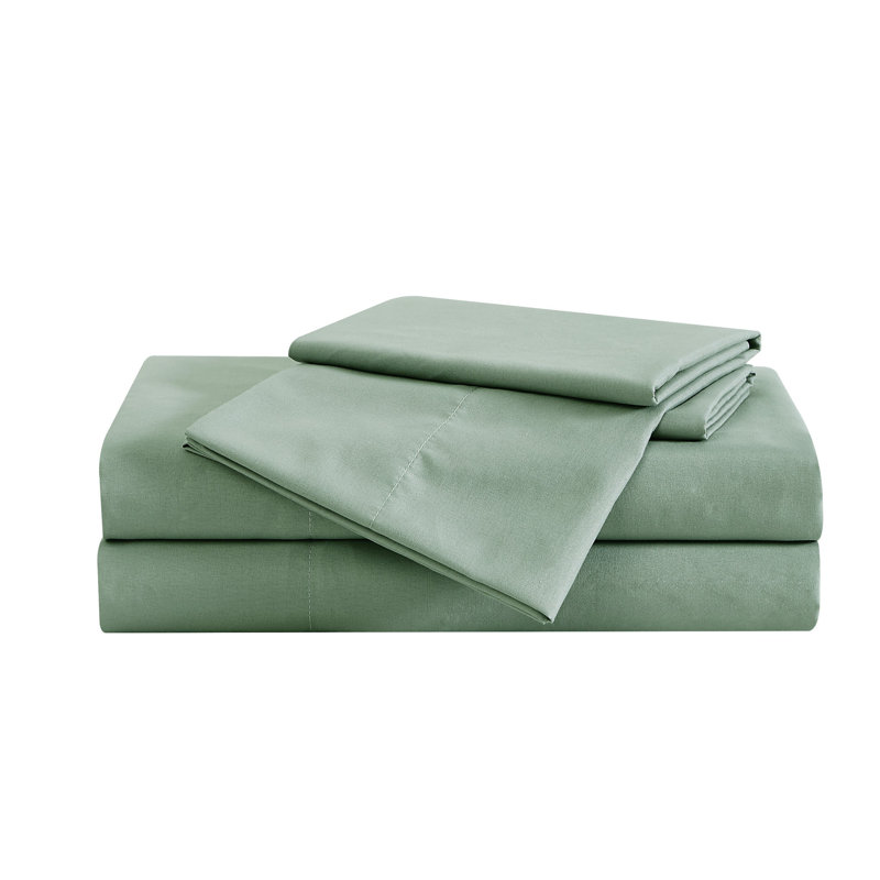 London Fog Garment Wash Solid Sheet Set, King Sheet Set + Fitted Sheet + 2 Pillowcases, Green