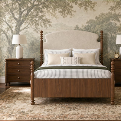 Camellia Upholstered Bed, Two Nightstands