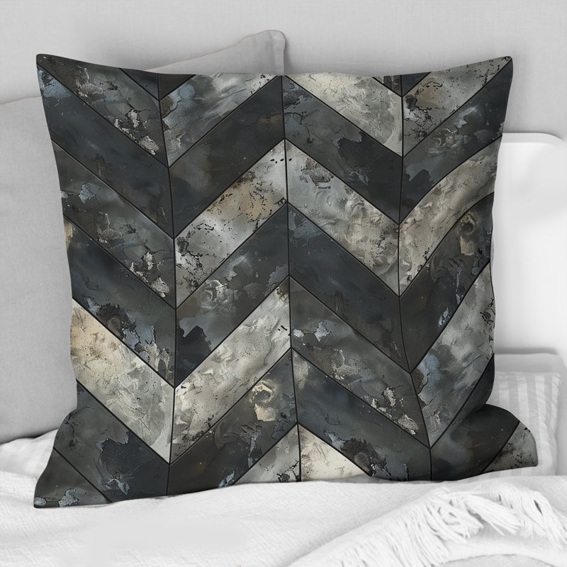 Coussin décoratif gris à chevrons magiques gris V, H 16 po x l 16 po
