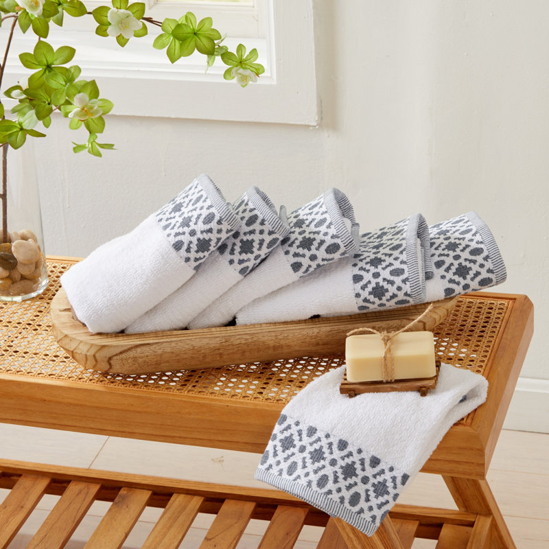 Shalyssa Turkish Cotton Midweight Hand Towel, White/Dark Gray