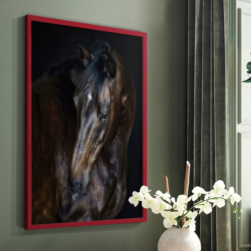 Sunlit Horses I, reproduction encadrée - bois massif, Rouge, H 10 po x l 8 po