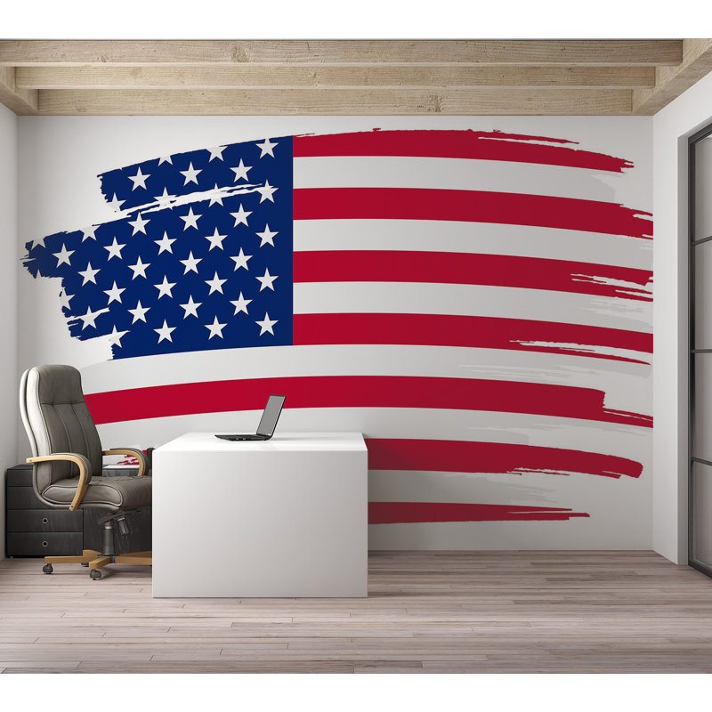 Papier peint de qualité supérieure - coups de pinceau du drapeau américain, L 96 po x l 120 po