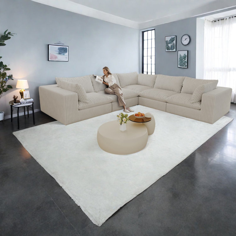 Compression Cloud Sofas, 118.2 Inch Corduroy Modular Modern Home Sectional
