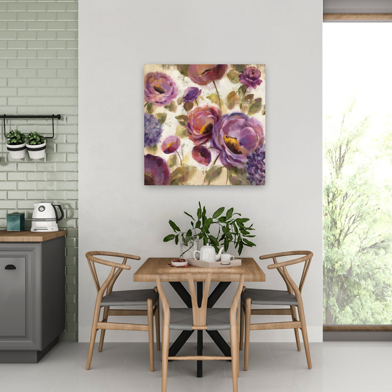 Garden Garden - fleur bleue et mauve avec art aubergine, H 32 po x l 32 po