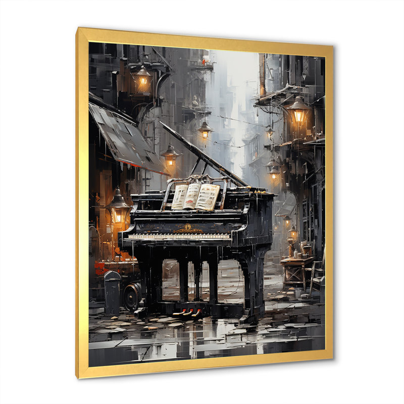 Piano Urban Upright I sur toile, H 32 po x l 24 po x P 1 po, Cadre doré simple