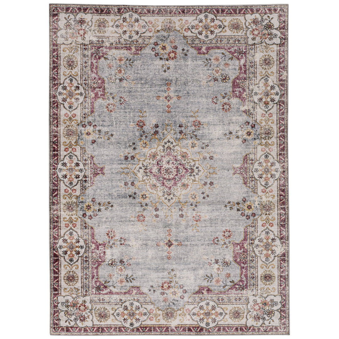 Delacroy Machine Washable Pale Blue and Ivory Area Rug Charlton Home® Rug