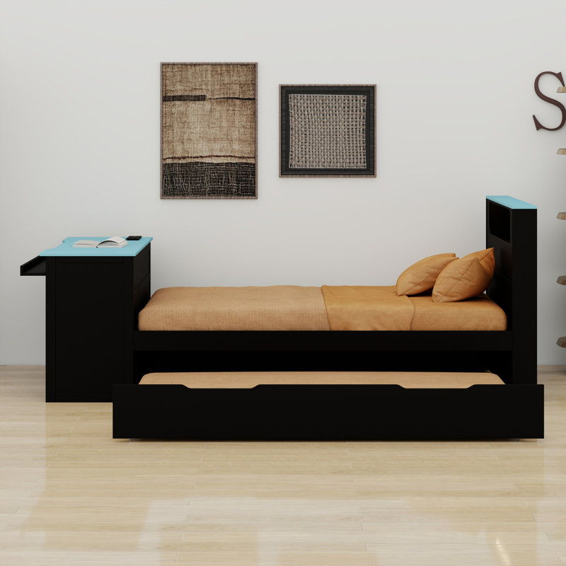 Multifunctional Daybed with Trundle, Desk, Black+Blue