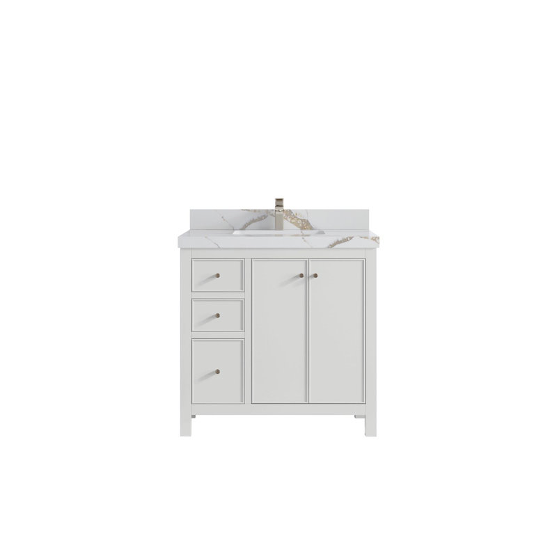 Meuble-lavabo simple 36 po avec plateau Chicago, Or Calacatta