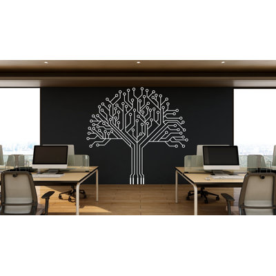 Autocollant de circuit imprimé d'arbre, technologie vinyle, art mural, décalque de nom de société, décor de bureau, autocollant mural entreprise, bureau art