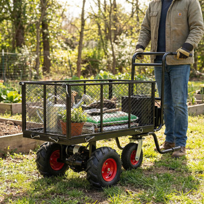 Electric Transportation Cart, 48V DC 1200W Motor Powered Utility Garden Wagon Dump Cart, 1320 lbs Load Capacity with Metal Handle & 13" Track Wheels, Yard Cart & Wagons for Lawn