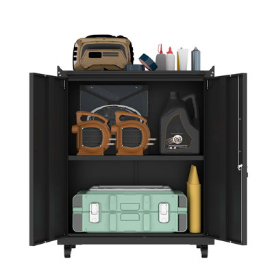 Heavy-Duty Rolling Metal Storage Cabinet With Lock & 2 Keys, Industrial Mobile Steel Tool Locker With 360° Silent Caster Wheels & Brakes, Adjustable Shelves, Side Hooks & Top Guardrail For Garage, kitchen