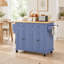 Îlot de cuisine mobile bleu marine avec plateau en bois massif, table mobile de 111 cm (43,7 pouces) sur roulettes avec placards de rangement, tiroirs et étagères réglables