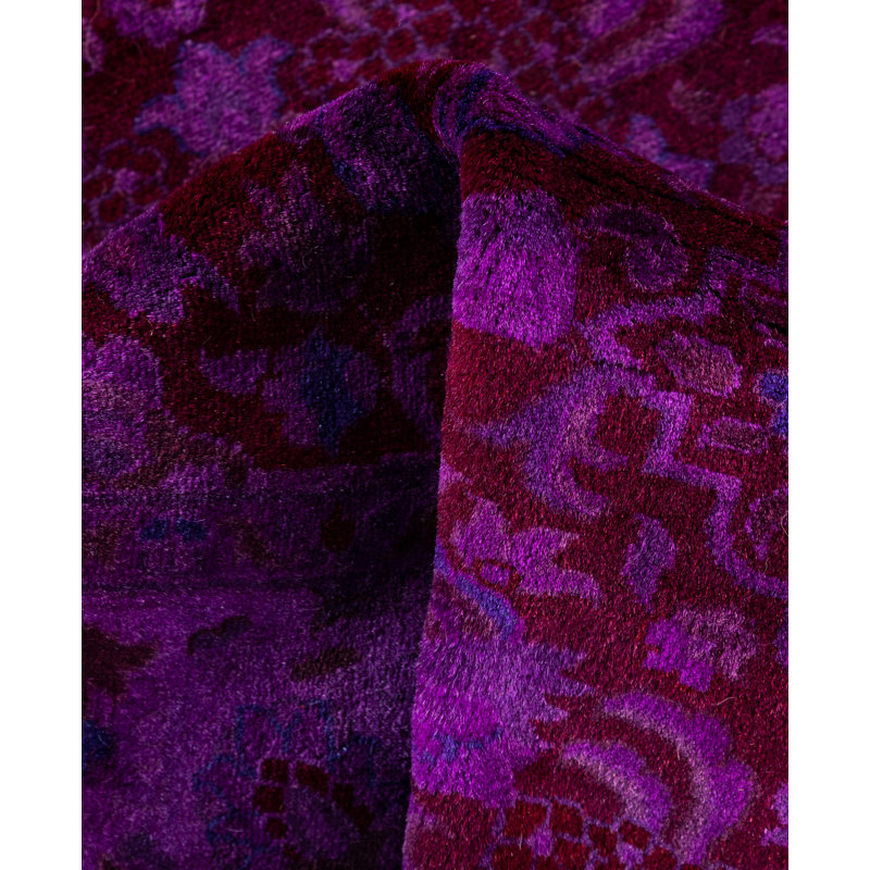 Overdyed Hand-Knotted Wool Modern-Contemporary Purple Runner 2' 7" x 12' 2"