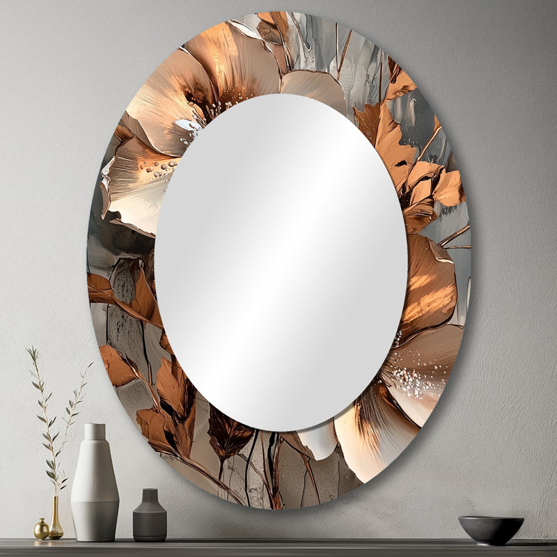 Miroir mural moderne ovale en cuivre métallique et chrome I, 43 po x 33 po