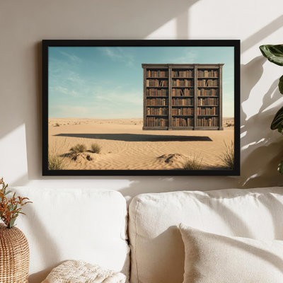 Art mural sur toile noir encadré pour le salon, la chambre à coucher, le bureau ou le vestibule - décoration murale décorative avec bibliothèque du désert