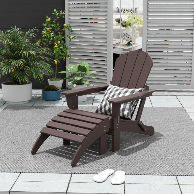 Chaise Adirondack pliante en plastique avec repose-pieds Laguna, Brun foncé