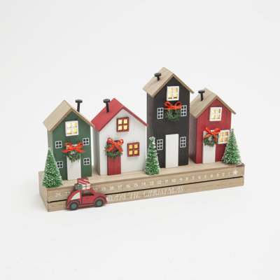Charming 10.75 Inch Battery-Operated Lighted Row House Countdown Calendar With Timer