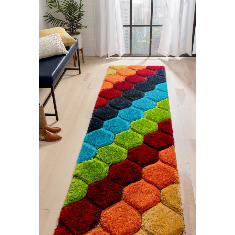 Tapis orange / rouge Cobina, Tapis de couloir 2 pi 7 po x 9 pi 10 po