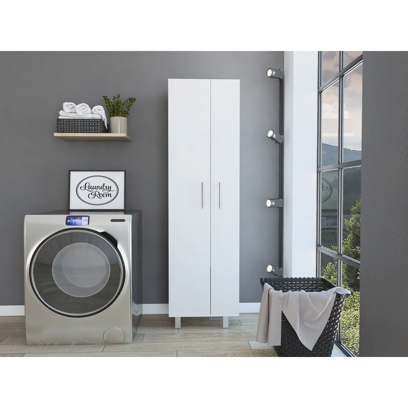Nala Cleaning Cabinet, Double Door Cabinet, Four Legs, Five Shelves, White