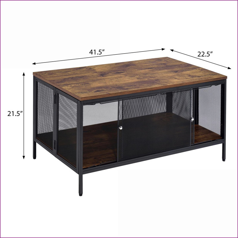 Chêne antique Table basse de salon noire avec 4 portes coulissantes, rangement spacieux