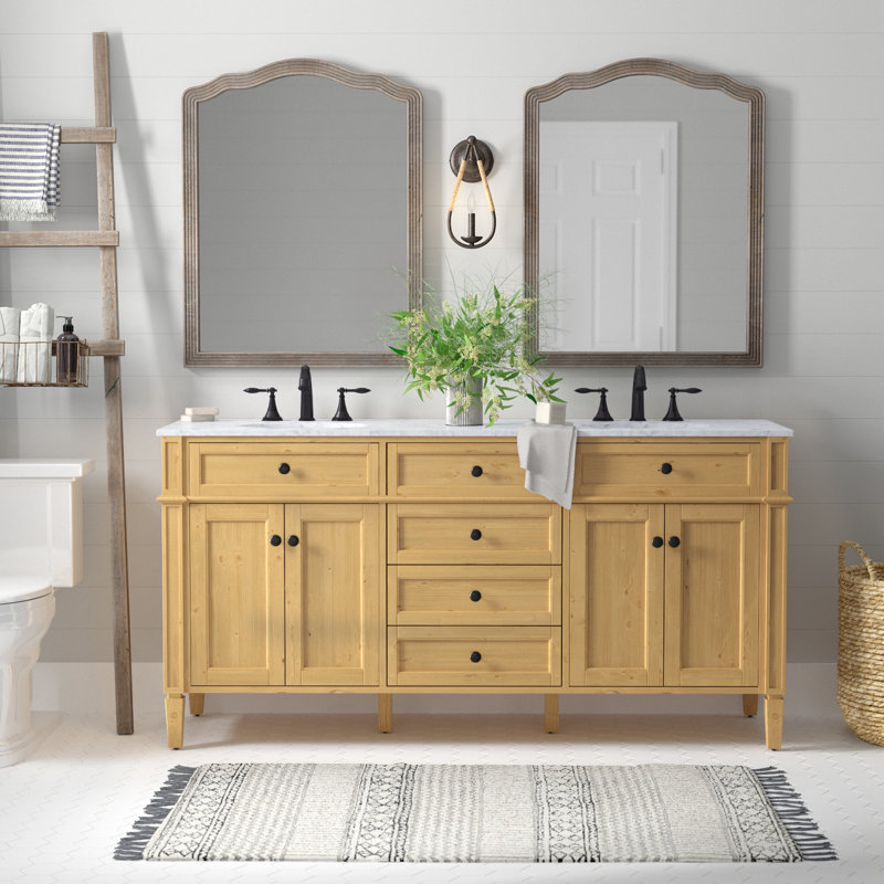 Rivers 72'' Double Bathroom Vanity with Carrara Marble Top, Natural Wood