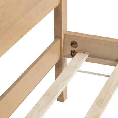 Lit Queen Size avec tête et pied de lit hauts, lit plateforme en pin avec cadre renforcé, chêne naturel