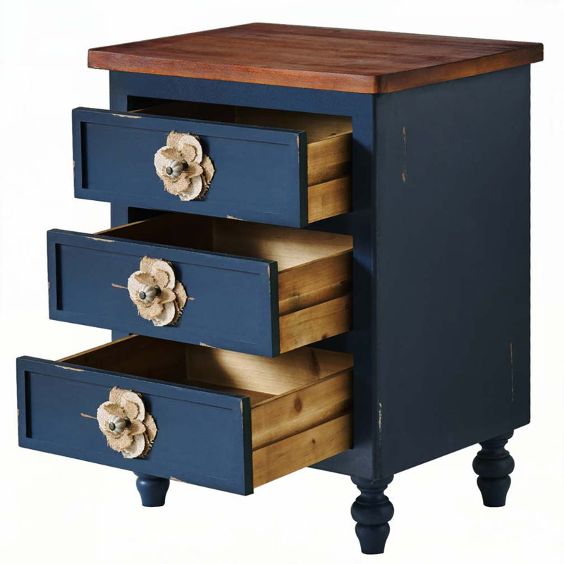 Table d'appoint 3 tiroirs avec rangement, Bleu antique