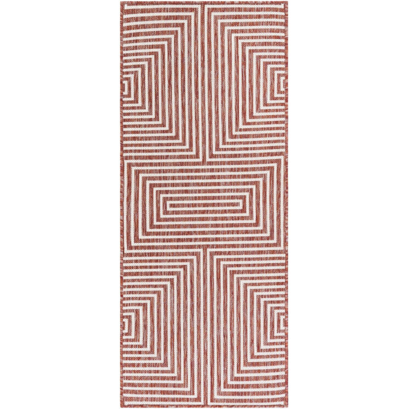 Tapis contemporain de couleur rouge rouille Odawa, Tapis de couloir 2 pi x 5 pi 1 po
