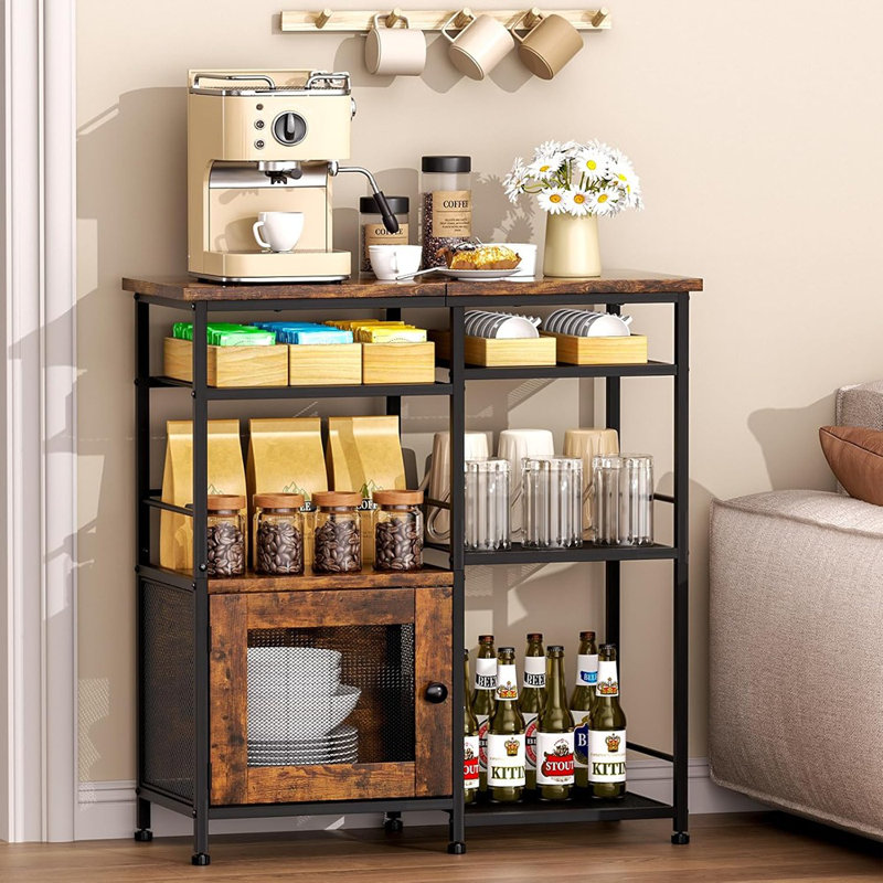 Coffee Bar Cabinet Station - Petite station de café avec portes, organisateur de rangement rustique pour la cuisine, buffet armoire pour la maison, le bureau, le coin, le bar, l'espresso