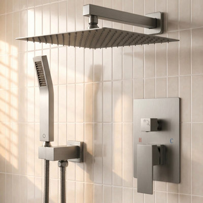 FORIOUS 10-Inch Rainfall Shower System with Handheld Spray and Pressure-Balanced Rough-In Valve, 1.8 GPM