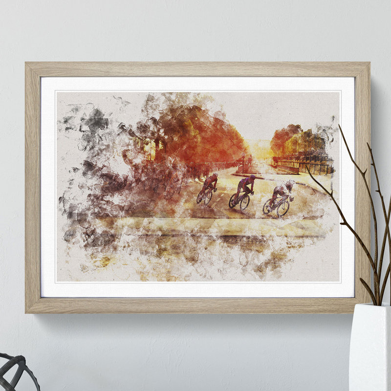 Tour De France Cycling - Picture Frame Graphic Art, Oak, 48cm H x 65cm W x 2cm D