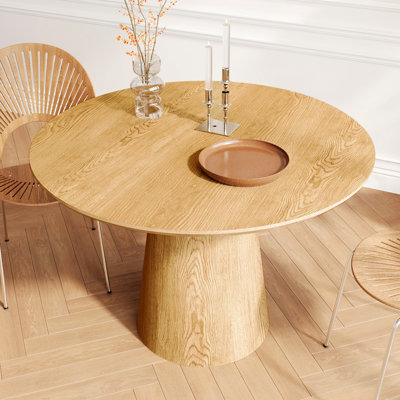 Table de salle à manger circulaire en bois, table ronde minimaliste moderne, table de couleur bois naturel, 43 pouces
