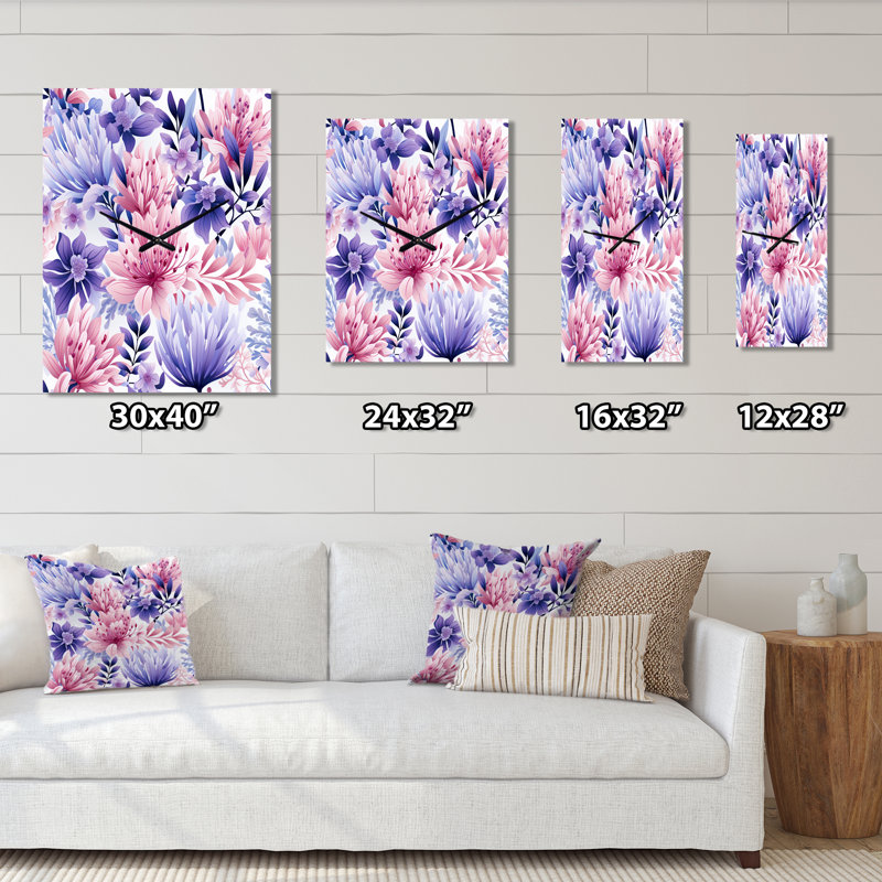 Motif floral de jardin - Horloge murale florale, Grand