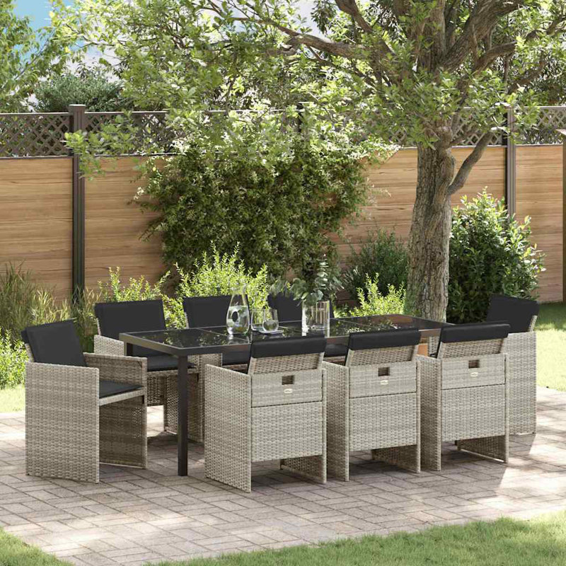 Elijio 8 - Person Patio Dining Set with Rectangular Table, Grey Cushion/Taupe Frame