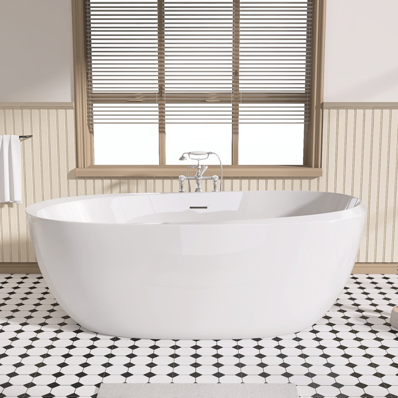 Baignoire autoportante 67 po. Baignoire autoportante ovale en acrylique très profond avec drain central