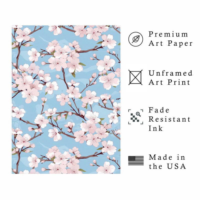 Impression florale de cerisier japonais en fleurs, fleurs de sakura iv zen non encadrées, H 16 po x l 12 po