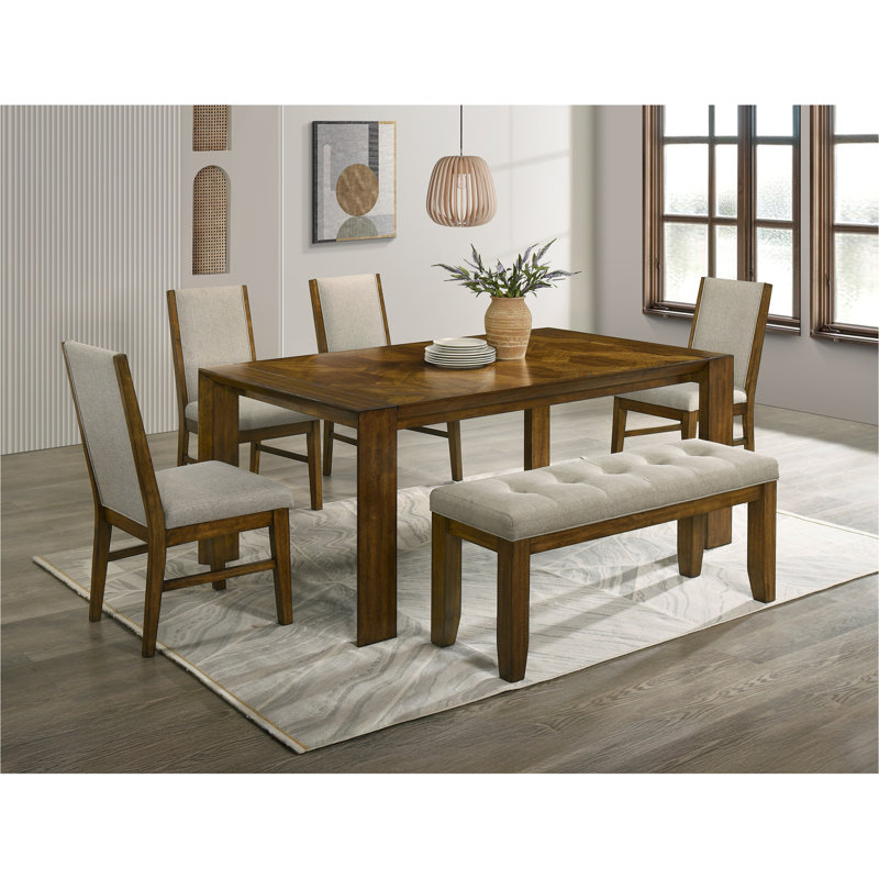 Ensemble de 2 chaises de salle à manger Liyo, structure en bois brun, assise en tissu beige