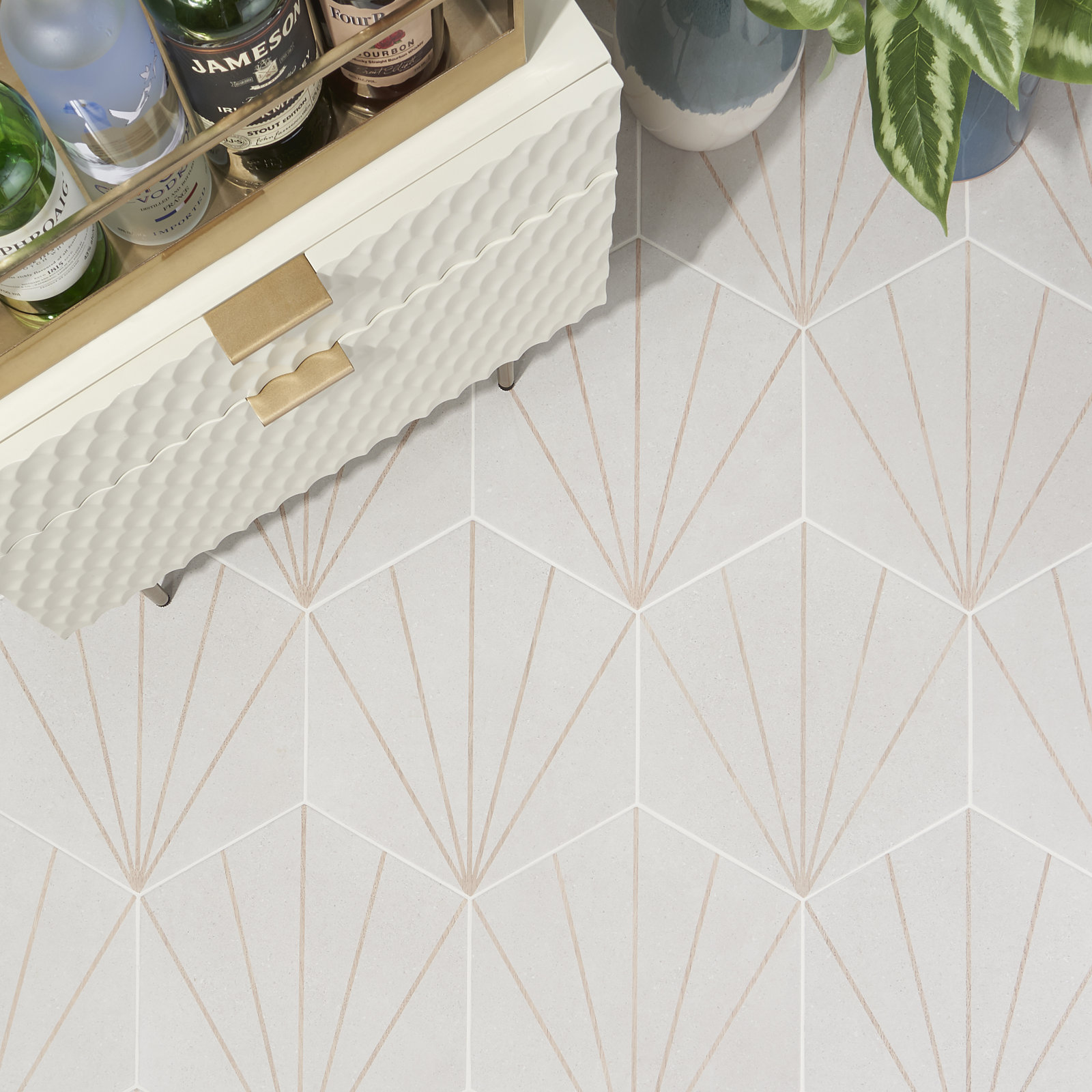 Arbor Hex Beams 13" x 15" Porcelain Tile, White