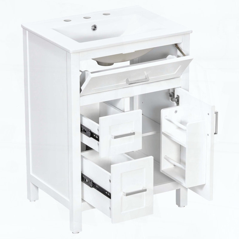 Meuble-lavabo de salle de bain de 24 pouces avec lavabo en céramique, White